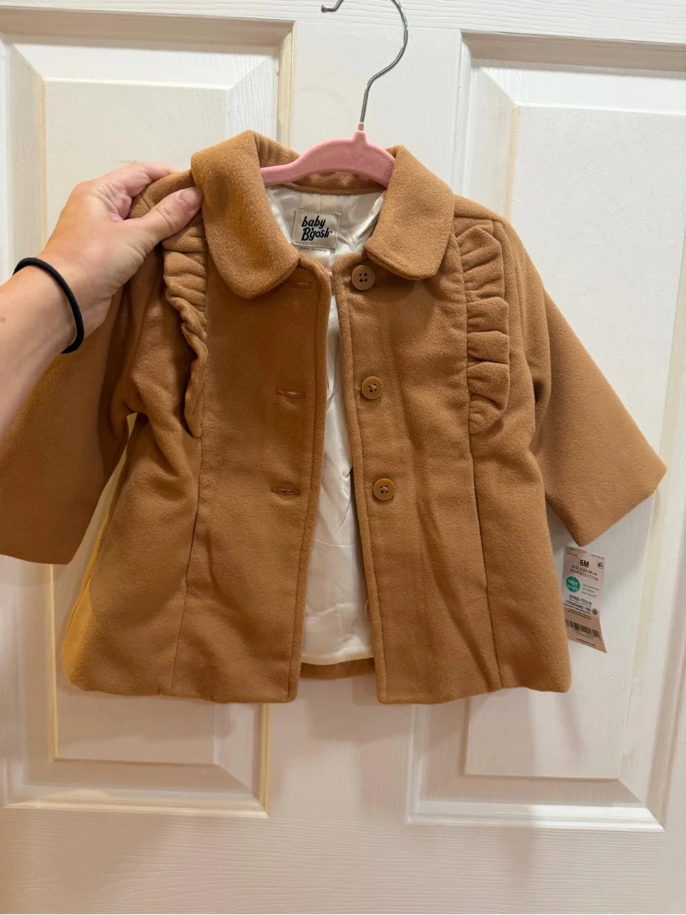 Carter's Camel Tan Pea Coat with Ruffle Trim